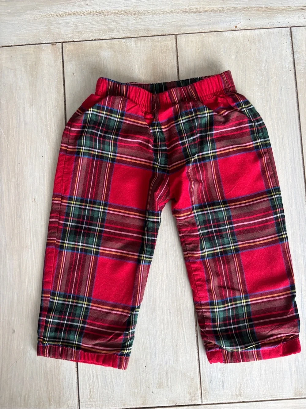 Cecil & Lou Red Holiday Plaid Collared Top & Pants Monogram
